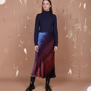 NWT Blank London Cadence Ribbed Knit and Velour Midi Dress Blue Purple Pink